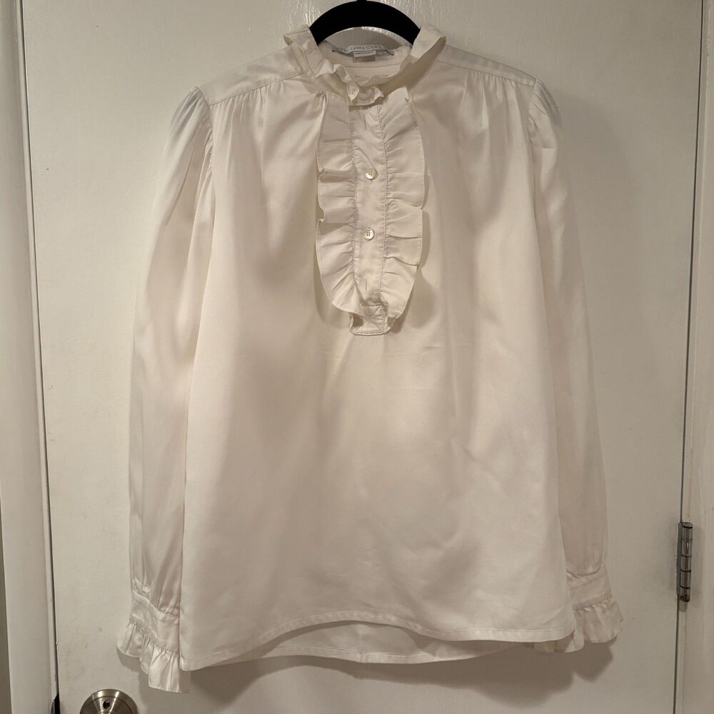 Stella McCartney Silky Cotton Mother of Pearl Ruffled Bouse Shirt Cream 40 US 8 - Picture 4 of 12